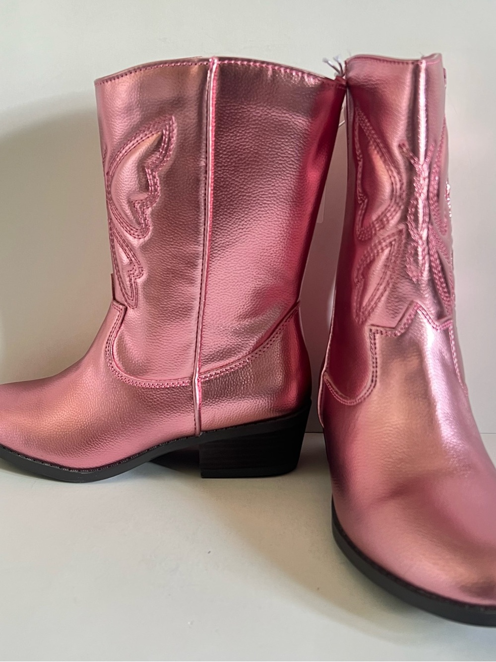 Old Navy Kids Pink Metallic Western Cowboy Boots Size 3Y NWT Zip Side